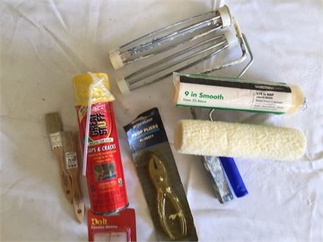Misc Paint Supplies, Plastic Shims, Pliers, Foam Insulation Spray