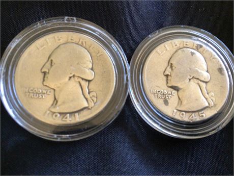 1941 Washington Quarter & 1945 Washington Quarter (Damaged One Side)