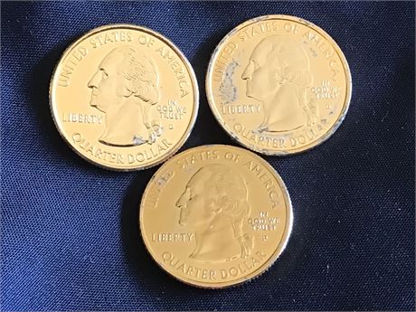 3 - Gold Plated Quarters 2000, 2001, 2006