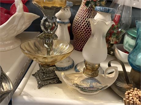 Decor, Candle Holders (Blue and Amber), Oil Lamp, Vase