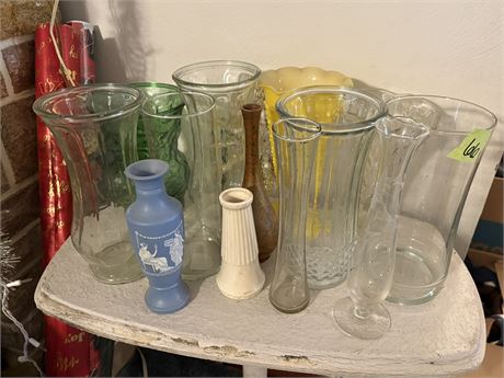 Vases, Vintage Yellow Hobnail