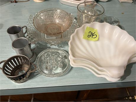 Shell Plates, Glass Dishes, Misc