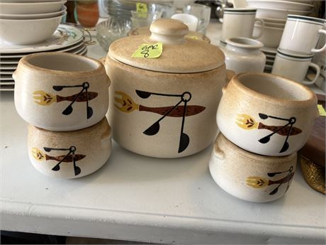 West Bend Ceramic Bean Pot and Cups