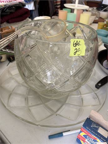 Glass Punch Bowl, Cups and Platter