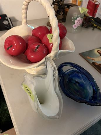 Ceramic Apples and Basket, Glassware