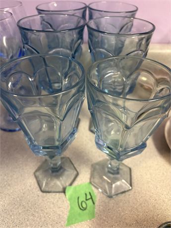 Blue Glass Water Goblets, 6