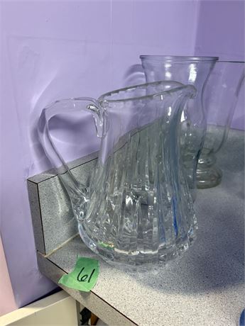 Heavy Cut Glass Pitcher, Vases