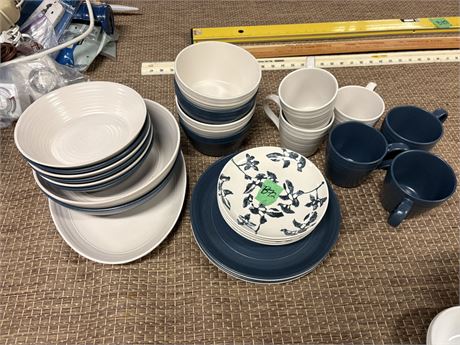 Plates and Mugs, Blue and White, Bee and Willow