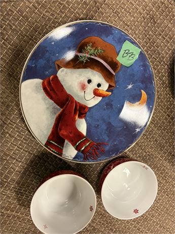 Snowman Plate, Holiday Bowls