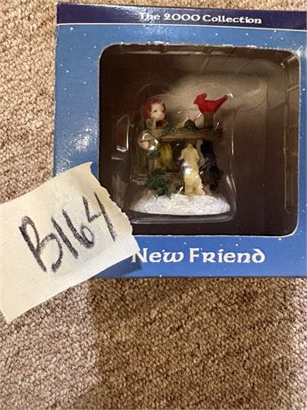 Christmas Village Figure, Girl and Cardinal