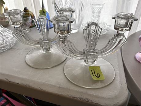 Vintage Tiffin Glass Double Candlestick Holder (2)