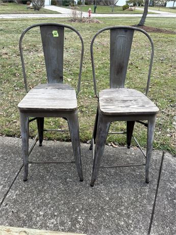 Chairs, Metal Back, Wood Base