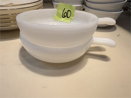 Glasbake Milk Glass Bowls with Handle