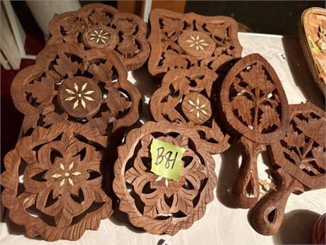 Vintage Hand-Carved Wood Trivets
