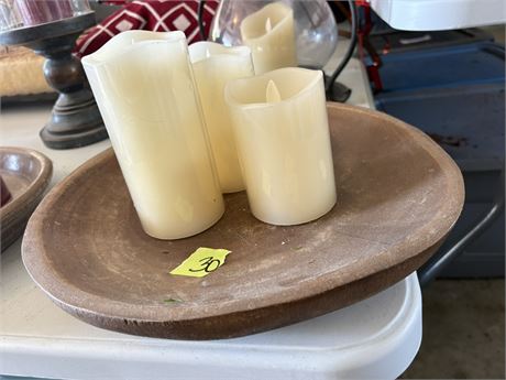 Candle Dish and 3 Battery Candles