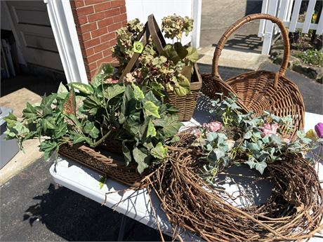 Baskets and Silk Floral Decor