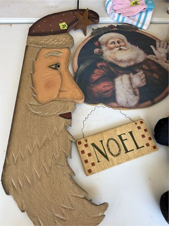 Holiday Decor, Wood Santa Face