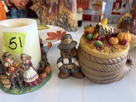 Thanksgiving Decor, Homco Figurine, Candle Holder