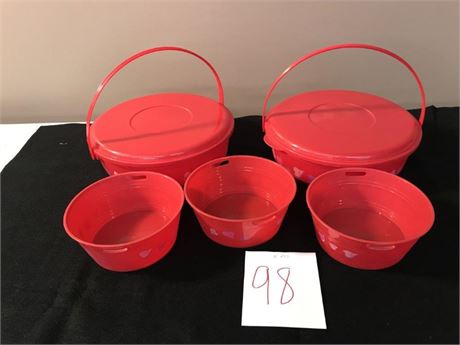 Red Plastic Buckets & Bowls