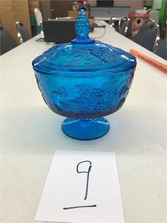 LE Smith Blue Compote  Grapes & Leaves Candy Dish