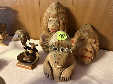 Hand Carved Coconut Monkey Figurines