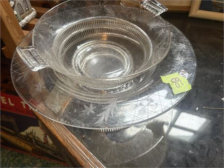 Etched Glass Bowl and Platter