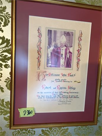 Framed Pope Document