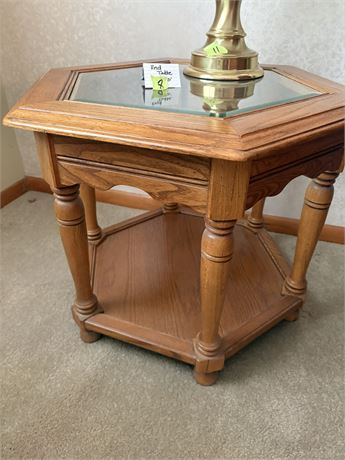 End Table, Oak and Glass Top