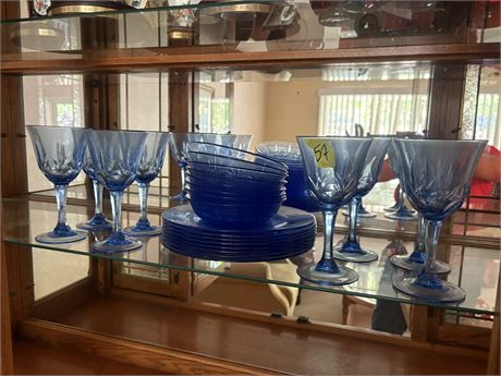 Blue Glassware and Plates