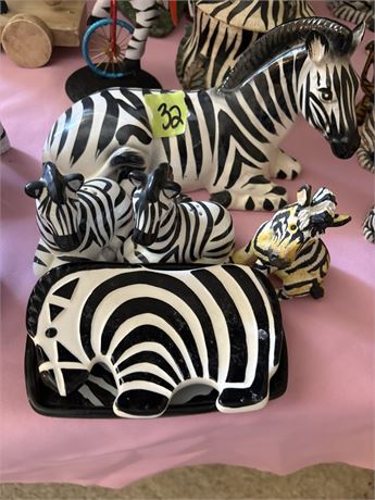 Zebra Figurines, Salt and Pepper, Tray and Dish