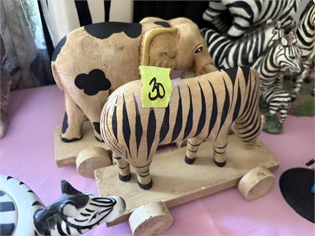 Wood Wheeled Elephant and Zebra (2)
