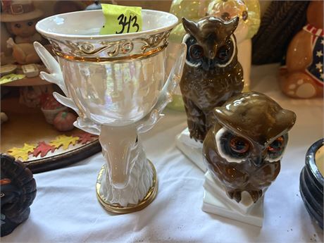 Deer Vase and Owls