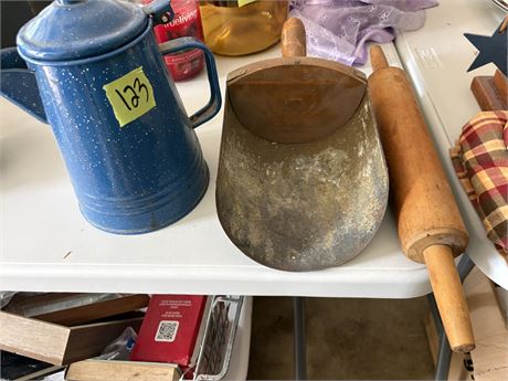 Blue Kettle, Scoop and Rolling Pin