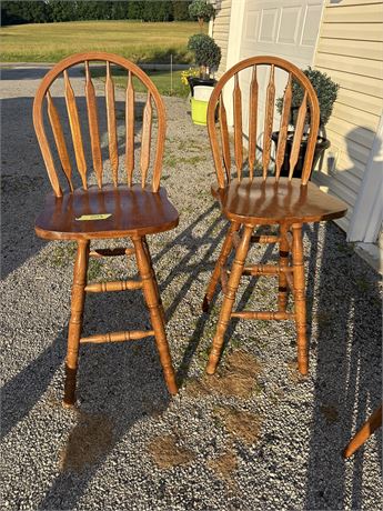 Wood Spindle Bar Stools (2)