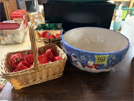 Snowman Bowl and Napkin Rings