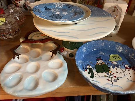 Snowman Plates and Serving Dish