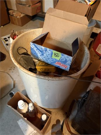 Large Ceramic Crock of Items