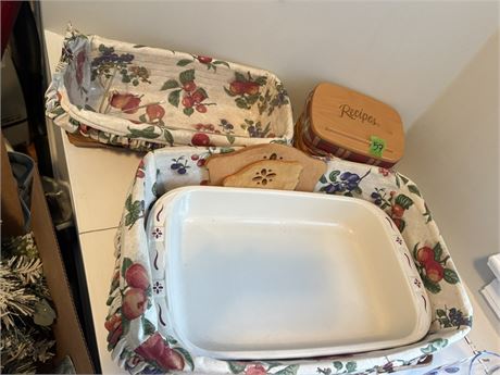 Longaberger Baskets with Longaberger Pottery Dish