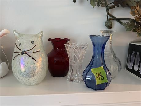 Small Glass Vases and Cat